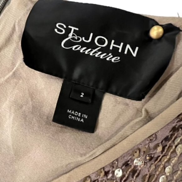 St John Couture Gold Silver Beaded Sequin Stretchy Evening Dress Size 2 RARE EUC - Picture 8 of 16